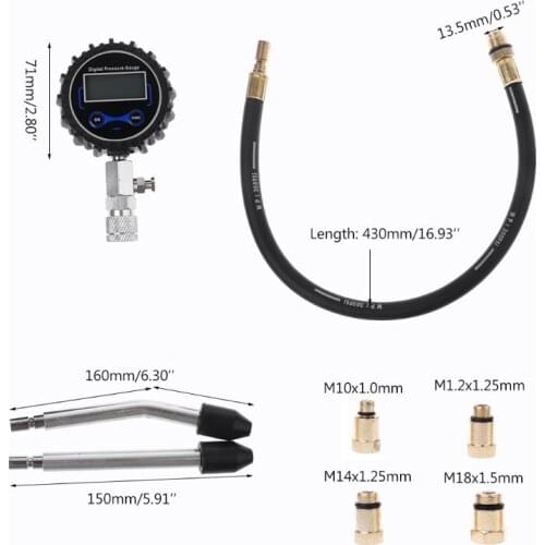 2021 New Digital Gas Engine Cylinder Compression Tester Tool Kit Car Motorcycle Pressure Gauge with Adapter