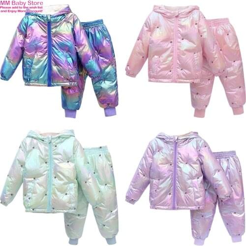 New 1-6Years Girls Boys Down Two Piece Set Winter Suit For Children Childrens Jacket Down Warm Kids Fashion Hooded Down Coat