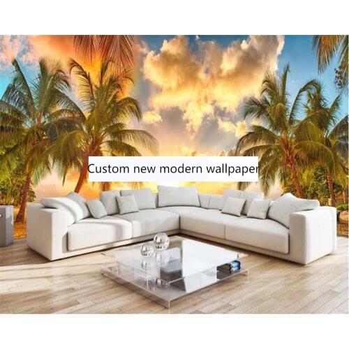 Beibehang Customized modern new sea view sunset coconut tree beach scenery TV background papel de parede wallpaper