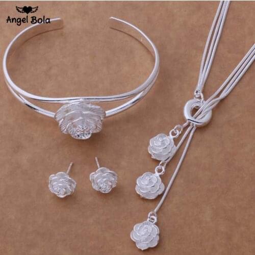 Wholesale High Quality 925 Sterling Silver Fashion Jewelry Necklace Flower Bracelet Earrings Drop Shipping