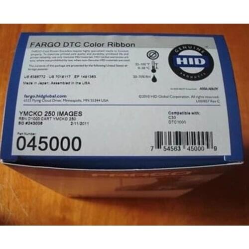 Original Fargo 045000 Update to 045500 YMCKO Color Ribbon For DTC1000 Card Printer 250 Prints1 Roll