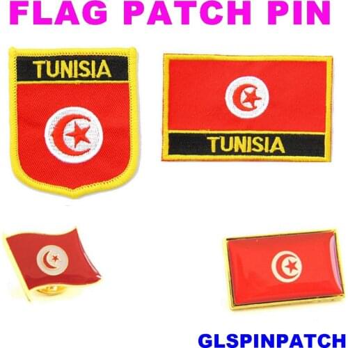 Tunisia FLAG Patch Rectangle Lapel Pin iron-on embroidered applique Hook Loop Badge