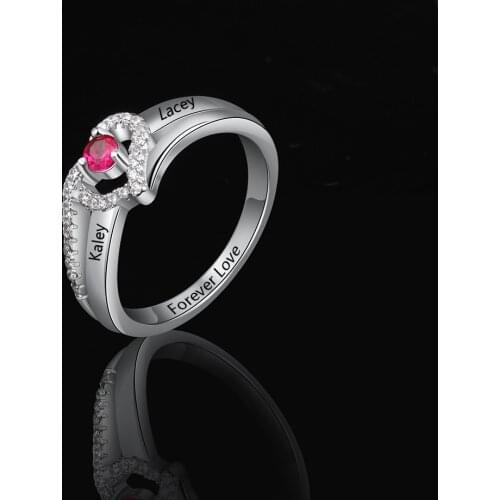 Personalized Engraved Name Rings with Birthstone S925 Sterling Silver Promised Rings for Women Cubic Zirconia Jewelry