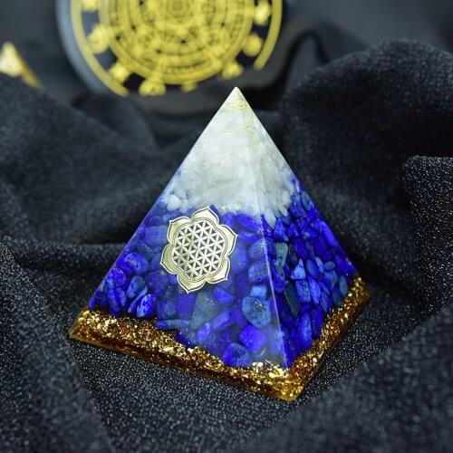 Orgonite Pyramid Furnishing Articles Vishuddha Chakra Zadkiel Increase Creativity Lapis Resin Pyramid Smart Jewelry