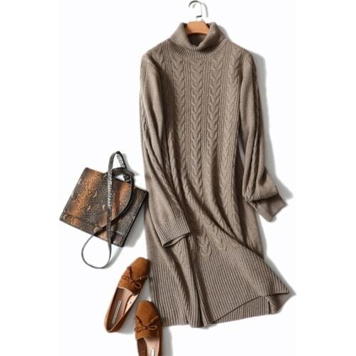 Shuchan Warm Women Sweater Dress 2018 Winter Long Quality 100% Cashmere Dresses Pullover Female Rib Knit Warm Sweater Ladies