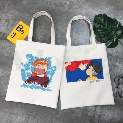Ponyo On The Cliff By The Sea Studio Ghibli Miyazaki Hayao Cartoon Print Shopping Bags Girls Fashion Casual Pacakge Hand Bag