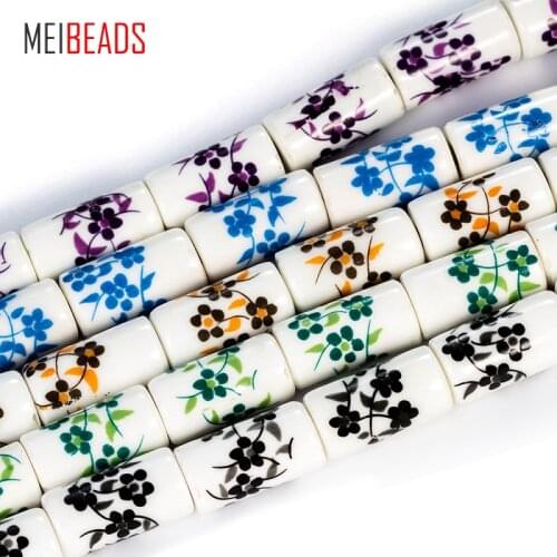 MEIBEADS 9*17mm Multi-Color Cylindrical Shape Glaze Ceramic Beads Jewelry Findings For Bracelet Pendants Jewelry Making EY5320