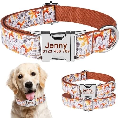 Adjustable Nylon Collar Personalized Pet Puppy ID Tag Collars Small Large Dog Collar Pet Name ID Tag Free Engraved Adjustable