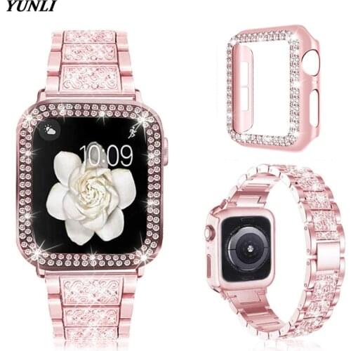 Diamond Band +case For Apple Watch 40mm 44mm 38mm 42mm iWatch series 6 SE 5 4 3 bracelet apple watch stainless steel strap women