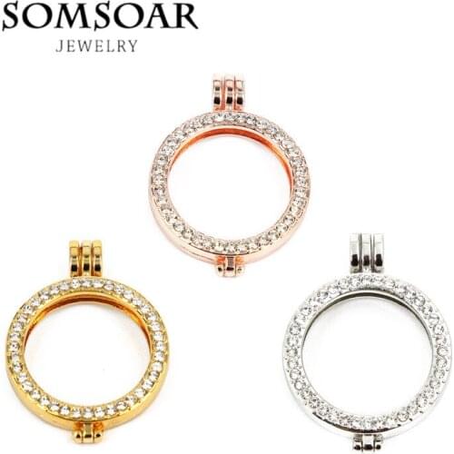 Somsoar Jewelry Cheapest Alloy CZ Crystal Coin Holder for 33mm Disc Coin My Coin Necklace Pedant 10pcs/lot