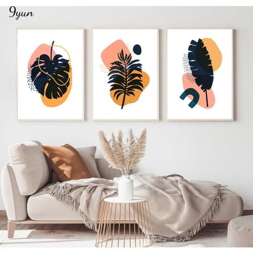 Modern Natural Simple Shapes And ExoticTropical Leaves Wall Art Poster Print Canvas Painting Interior Living Room Decoration