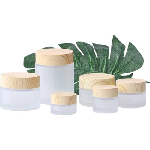5/10/15/30/50/100g Glass Refillable Bottles With Wood Lid Travel Cosmetic Empty Bottle Reusable Dispenser Bottle for Face Cream