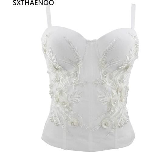 SXTHAENOO Charming Embroidery Floral Lace Push Up Tops Womens Sexy Bustier Corset Wedding Party Corset Cropped Top Plus Size