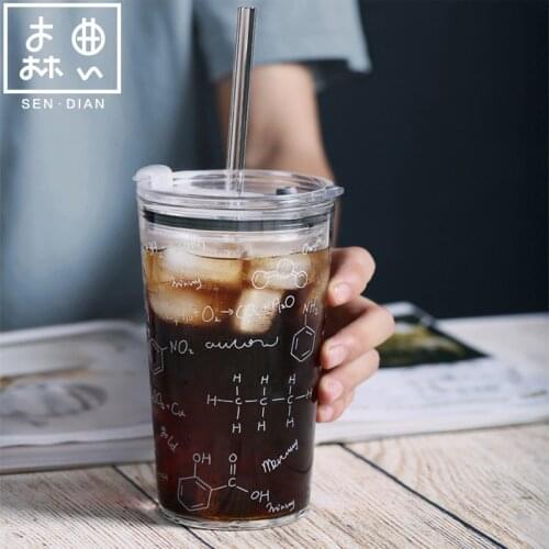 SENDIAN High-temperature Resistant Large-capacity Glass Water Cup With Printing Straw Cup 2021 Office Home Kitchen Accessories
