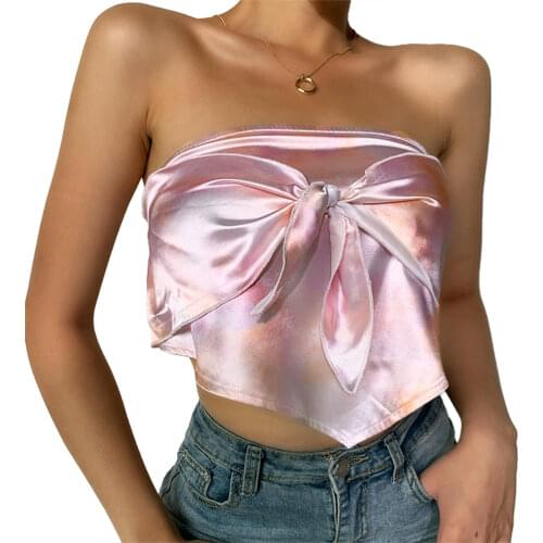 Summer Women Fashion Sexy Backless Stretchy Tube Tops Graphic Print Sleeveless Strapless Crop Tops White S/M/L