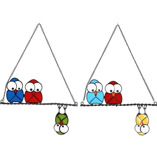 Owl Window Hanging Decor Stained Glass Acrylic Sun Catcher Bird Ornaments Panel Decoration for Wall Garden Yard Outdoor