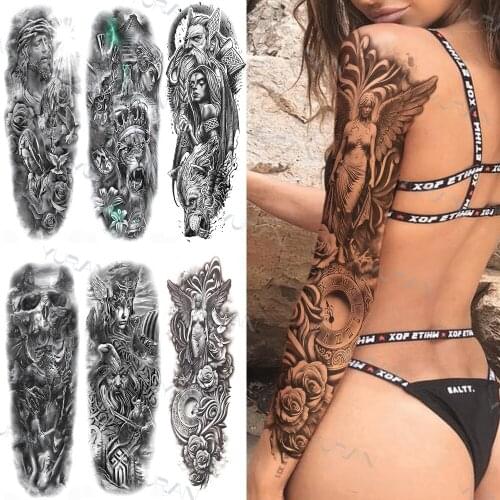 Angel Full Arm Temporary Tattoos Sleeve For Women Men Adult Fake Pigeon Tattoo Sticker Waterpoof Body Art Painting Tattoo Paste