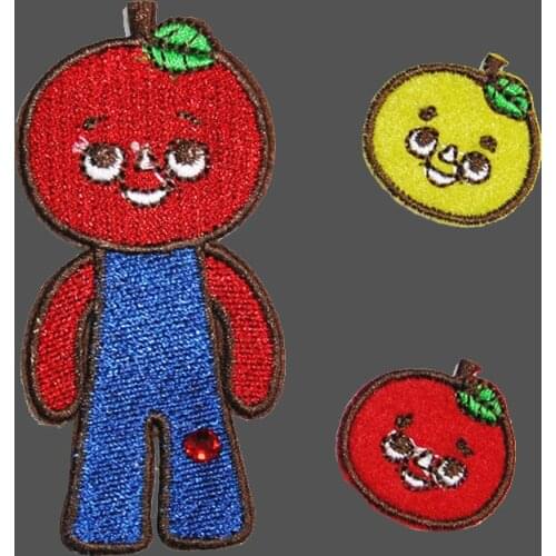 Embroidered Funny Apple Doll Monster Patch Iron On Cartoon Fruits Appliques Fabric Stickers for Jeans Backpack Hats Decor