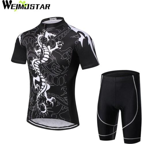 Weimostar Men Clothing Short Sleeve Dragon black Bike jersey Mtb roupa ciclismo summer cycling jersey sets suit with bib shorts