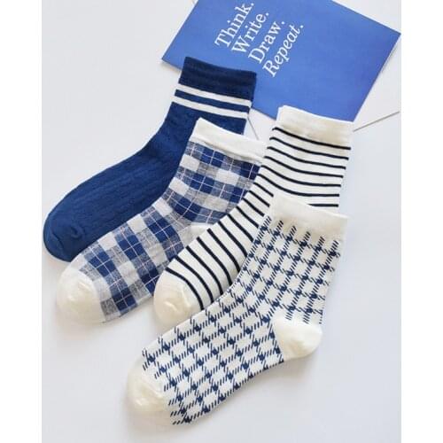 Japanese Spring Autumn Maid Harajuku Socks Women Cotton Grid Stripe Kawaii Woman Socks Korean Cute Design 52502