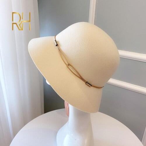 New Stylish 100% Wool Cloche Fedora Hat White Black Women Cloche Hats Floppy Band Winter Hats Ladies Church Party Dress Hat RH