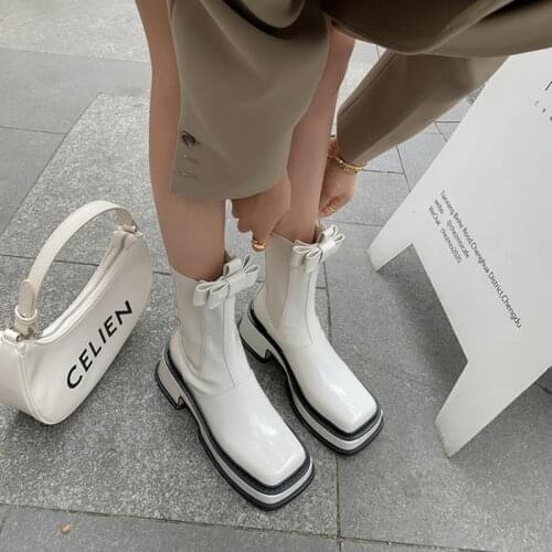 New Fall Shoes Women Solid Patent Leather Platform Women Shoes Casual 2021 Winter Short Boot Thigh High Boots Women Modern Boots