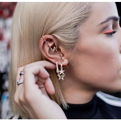 Ladies Gold silver Color Small Hoop Earrings With cz star lovely Charm Pendant Womens Minimalist Fashion Hoop Earrings