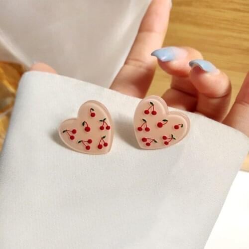 Hiphop/Rock South KoreaS Sweet Pink Love Simple Stud Earrings Lovely Cherries Punk Women Jewelry For Party Gift Eardrop