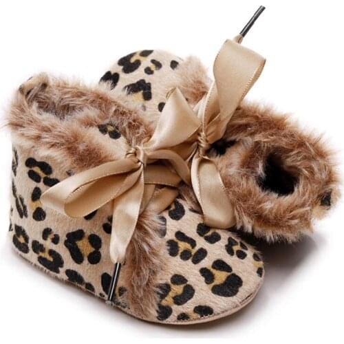 Winter Baby Warm Shoes Infant Moccasins Soft Sole Firstwalkers Leather Leopard Lace Up Newborn Toddler Boots Kids New Year Gifts
