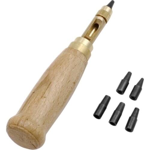 1 Set 6 Punches Head Leather Punch, 90 Degree Automatic Rotating Belts Puncher DIY Leather Hole Punching Leathercraft Tools