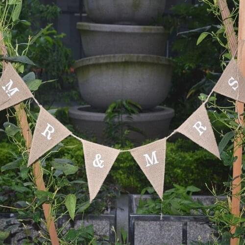 1pcs 2M 6Flags Fabric Linen MR & MRS Wedding Party Decoration Flag Banner Home Festival Wall Deco Pennant