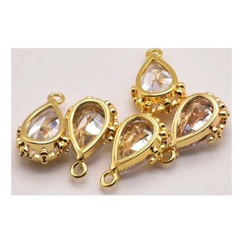 1Pcs/Lot 16mm*10mm 18K Brass Gold-Plated Drop Shape Zircon Hollow Flower Pendant Accessories Making For Jewelry Earring JA0124