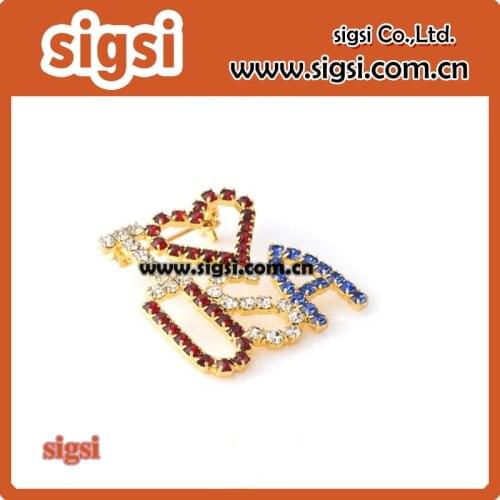 100pcs/lot 55mm Gold Silver Crystal Rhinestone American USA Patriotic Flag Pin Brooches