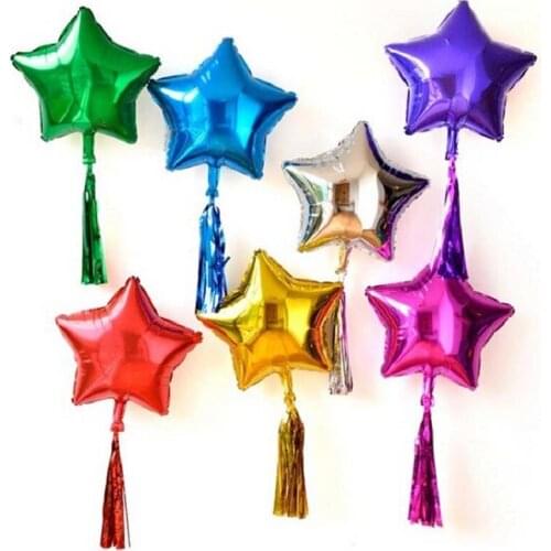 2pcs/lot 18inch Star with Tassel Balloons Helium Wedding Birthday Party Decoration Supplies foil Air Globos Valentines Day