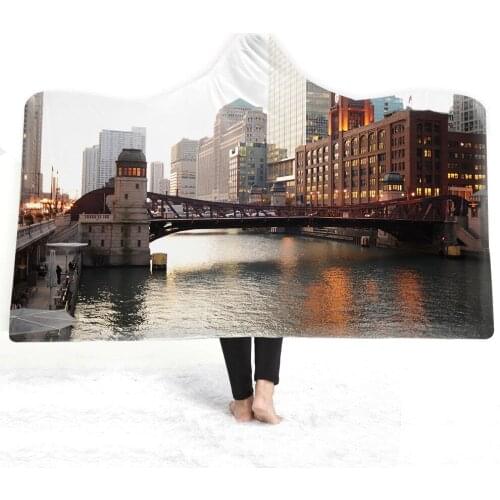 3D Hoodie Printed Blankets Future City night view Hooded Blanket Warm Winter Adult Blanket Wearable