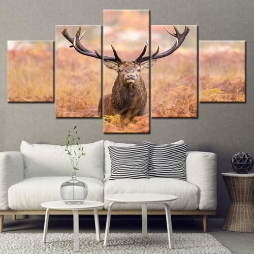 5 piece HD canvas Animal Deer On Autumn lawn Canvas picture painting decor print Modular poster wall art Home Decor