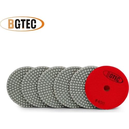BGTEC 4inch 6pcs #400 wet diamond flexible polishing pads 100mm sanding disc for granite, marble, ceramic