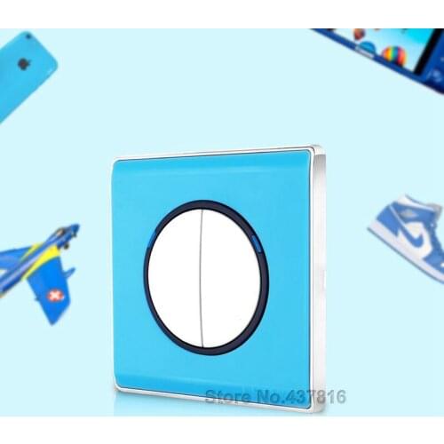 Colorful Blue Click Switch,2 Gang 1 Way/2 Way, Light Wall Switch Push Button Switch LED Nightlight