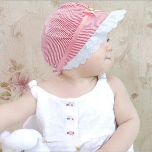 Baby Sweet Caps Summer Lovely Lace Bowknot Hats For Girl Childrens Striped Sun Hat Cap Kid Gift