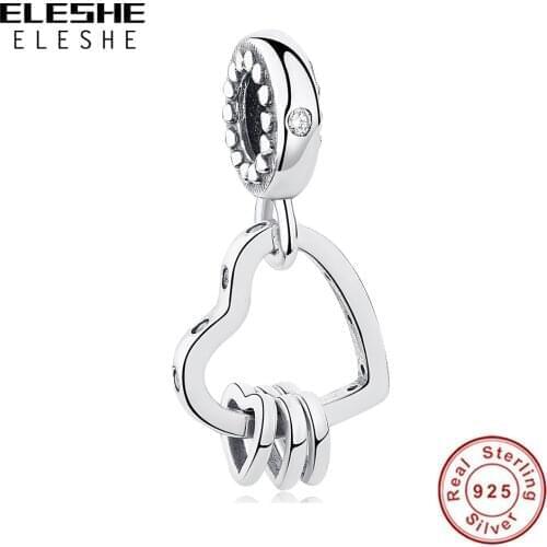 ELESHE Wholesale Romantic Heart Dangle Charm Authentic 925 Sterling Silver Bead Fit Original Charm Bracelets for Women Jewelry