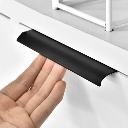 KAK Black Silver Hidden Cabinet Handles Zinc Alloy Kitchen Cupboard Pulls Drawer Knobs Bedroom Door Furniture Handle Hardware
