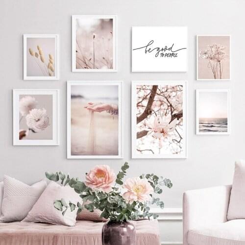 Boho Style Grass Flower Canvas Painting Nordic Nature Landscape Art Poster and Print Hand with Sand Wall Picture Home Decoration
