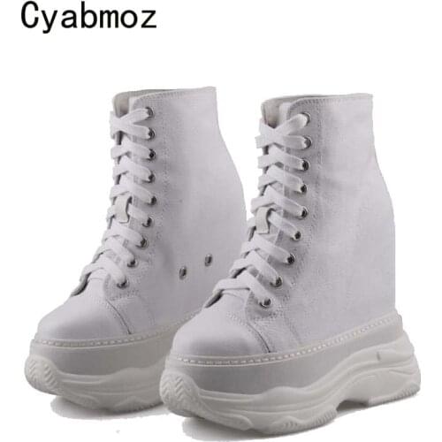 Cyabmoz High heels Sneakers Platform Shoes Women height increasing Canvas Ladies Shoes Woman Pumps Zapatos mujer Tenis feminino