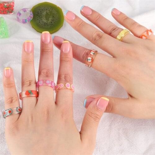 Fruit Ring 2021 New Colorful Acrylic Resin Strawberry Kiwi Lemon Watermelon Summer Jewelry Ins Gift for Girls