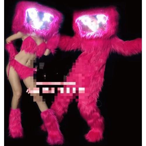 LED Light TV Headdress Bikini Set Female nightclub bar stage dance Dj Ds Dance Team gogo Costume