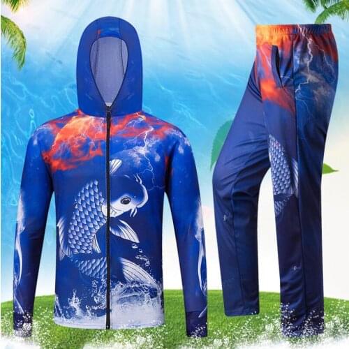 Fisherman Fishing Clothes Jersey Long Sleeve T shirt+ Pant Set Outdoor Sun Protection Anti UV Breathable Quick Dry Clothing Kit