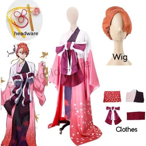 Anime Bungo Stray Dogs Fukuzawa Yukichi Cosplay Costume Kimono Women Men Uniforms Halloween Cosplay Wig Headware Suit Costume