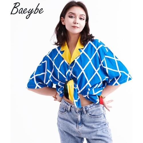 Hot Sale Blue Geometirc Anime Ladiess Blouses Tops Hawaiian Office Shirts Womens crop dropshipping wholesale free shipping