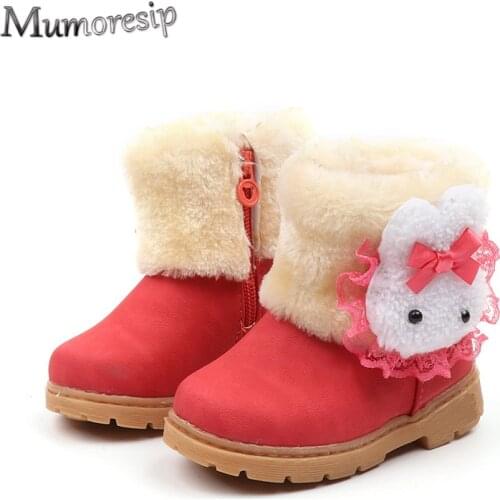 Mumoresip Hot Sale Fashion Girls Boots Winter Snow Boots Warm Cotton Plush Kids Boots Sweet Cute Rabbit Decoration For Children