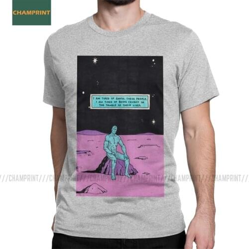 Mens T-Shirts Dr Manhattan I'm Tired Watchmen Cotton Tee Short Sleeve Smiley Novel Alan Moore Emo Nihilist Heroes T Shirts